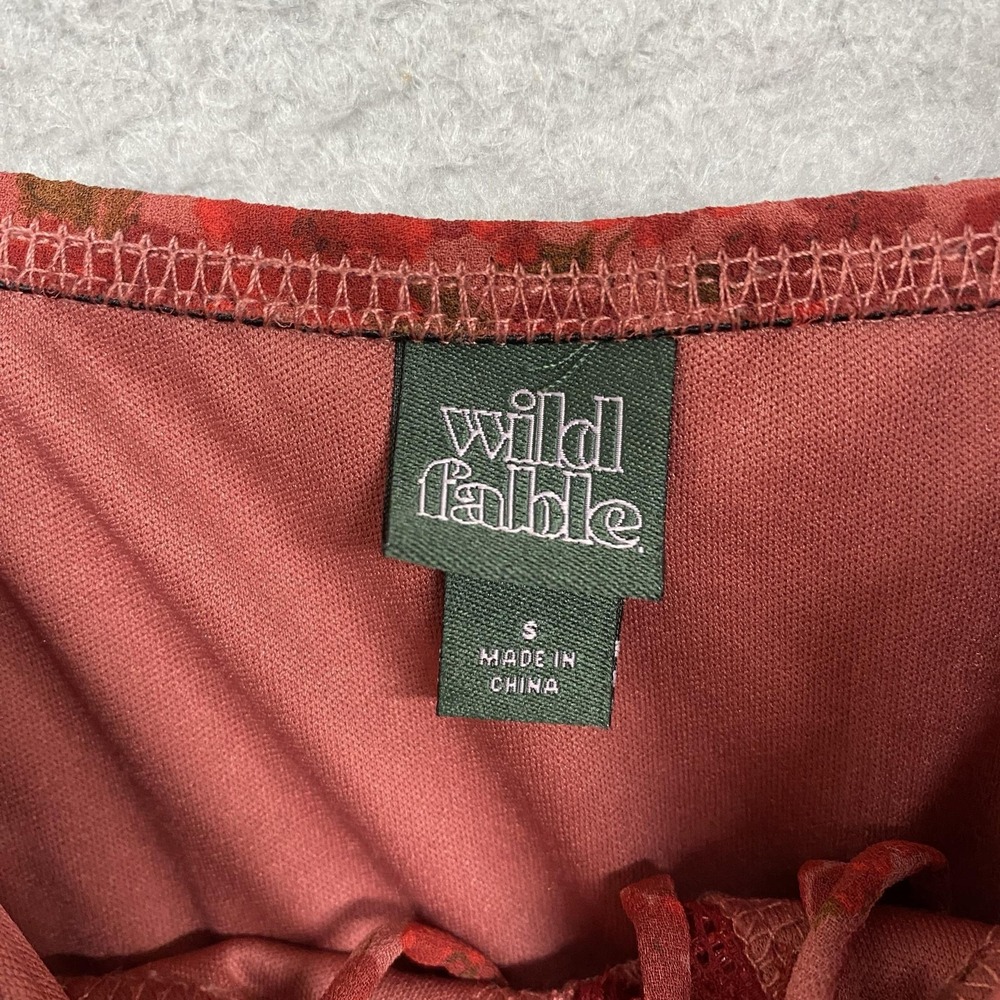 Wild Fable Slip Maxi Dress Womens Small Red Babydoll Floral Lace Trim V-Neck - Picture 4 of 14